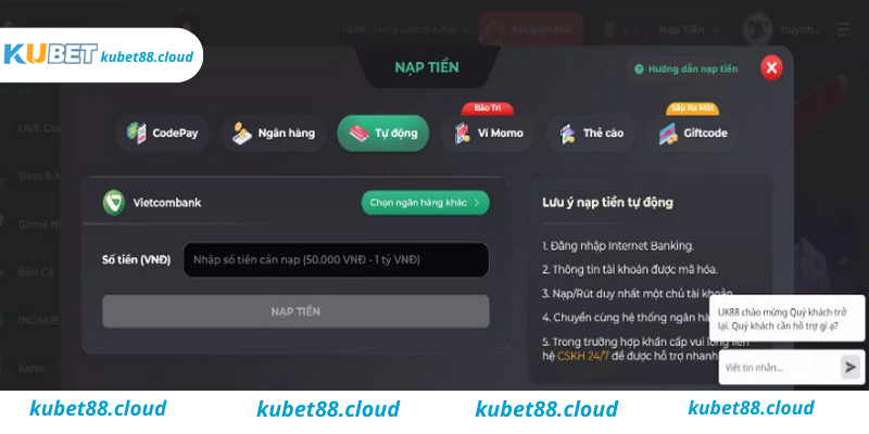 Cách nạp tiền Kubet trực tuyến